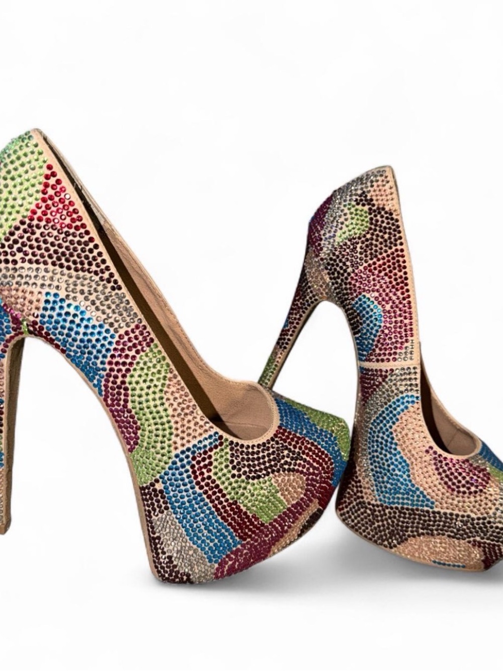 Steve Madden Beige Multi-Color Crystal Platform Pumps